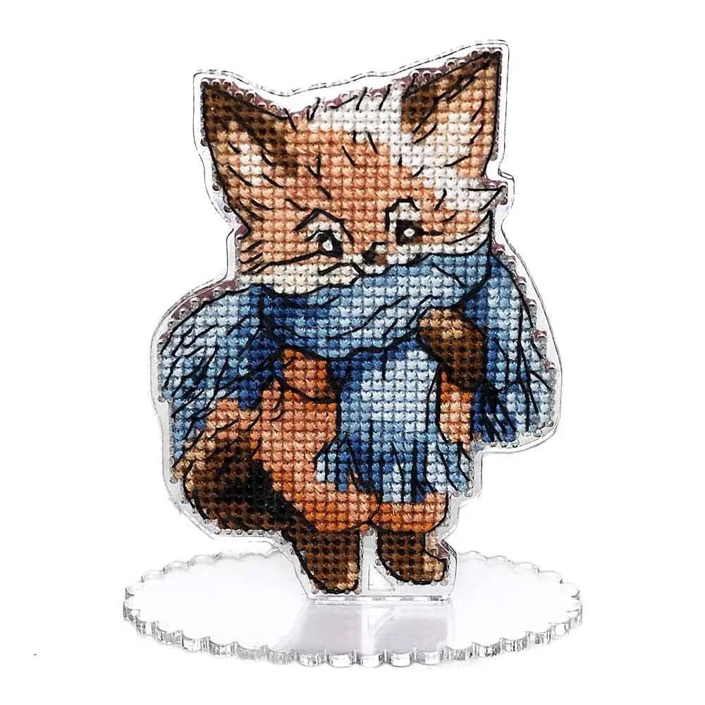 Fox Cross Stitch Kit: Winter Ornament DIY on Perforated Plastic