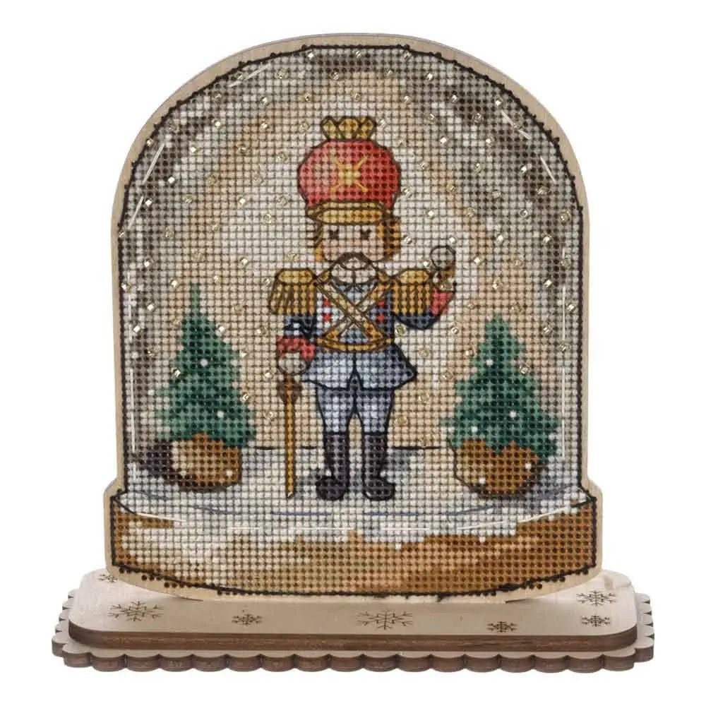 Cross stitch Embroidery Kit with beads on Wood base, Nutcracker, LW-048