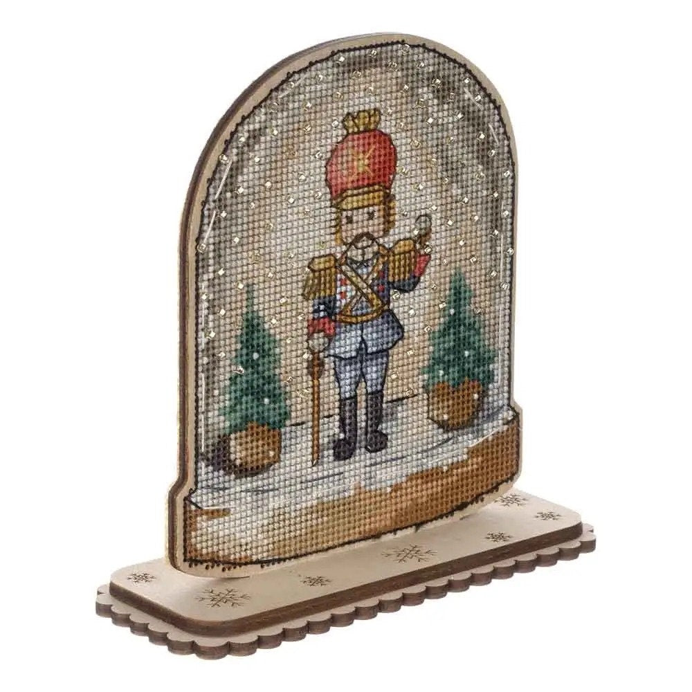 Cross stitch Embroidery Kit with beads on Wood base, Nutcracker, LW-048