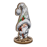 Gnome Bead Embroidery Kit on Wood:  big white Hat, DIY Craft (3.5"x5.9")