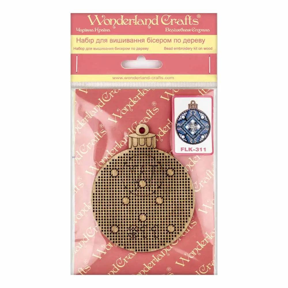Bead Embroidery Kit on Wood, Blue ornament, LK-311 ( beads , thread, needle, plywood base included)