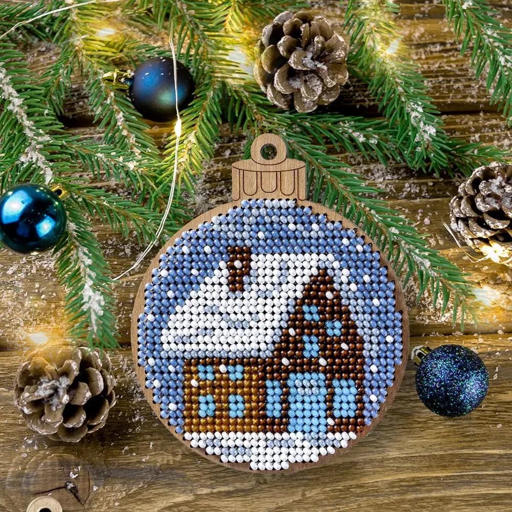 Bead Embroidery Kit on Winter House, LK-312 ( beads , thread, needle, plywood base included)