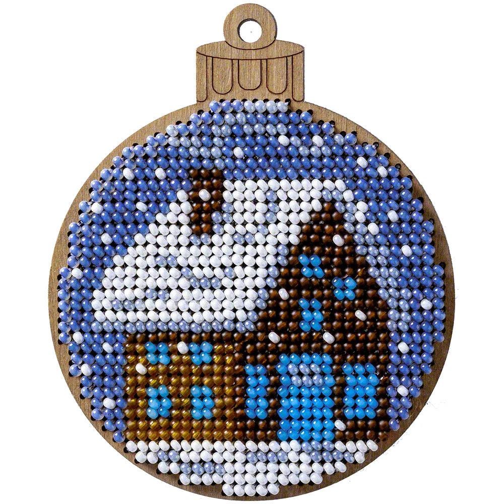 Bead Embroidery Kit on Winter House, LK-312 ( beads , thread, needle, plywood base included)