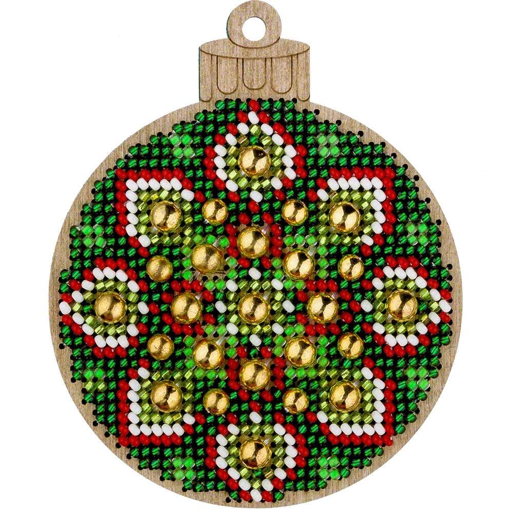 Bead Embroidery Kit on Green Ornament, LK-395 ( beads , thread, needle, plywood base included)