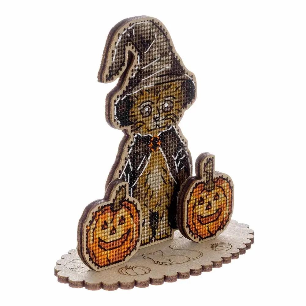 Halloween Cross Stitch Kit: Witch Kitten & Pumpkins 3D Ornament