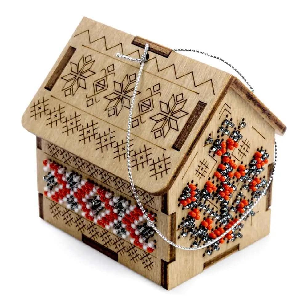 Bead Embroidery Kit on Wood: Red House DIY Craft (LK-559)