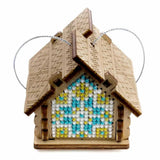 Bead Embroidery 3D Kit: Blue Ornament House on Wood, DIY Craft