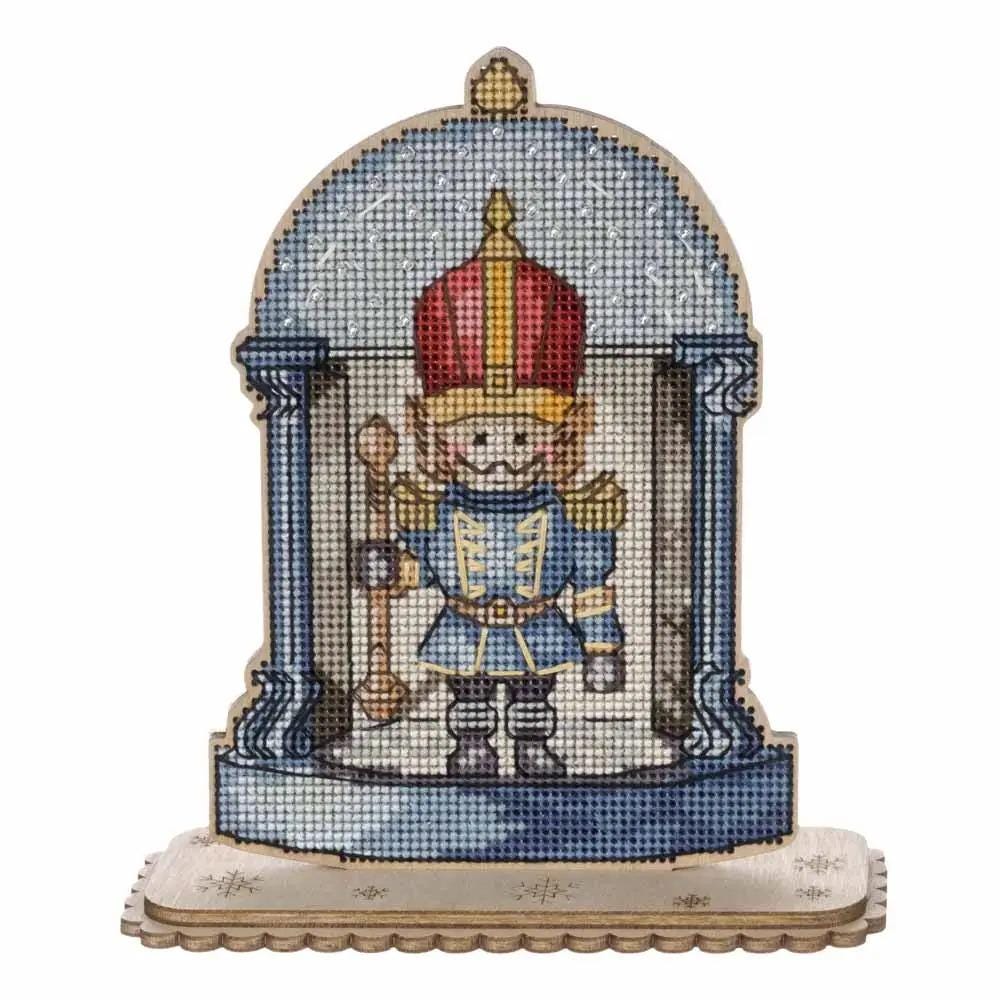 Nutcracker Cross Stitch Kit on Wood: 3D Beaded Christmas Ornament