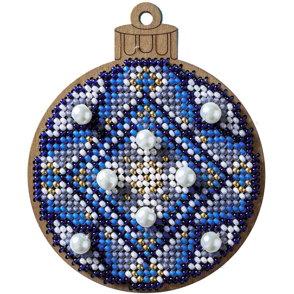 Bead Embroidery Kit on Wood, Blue ornament, LK-311 ( beads , thread, needle, plywood base included)