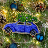 Blue Tree Car Bead Embroidery Kit on Wood (3.1x4.9")