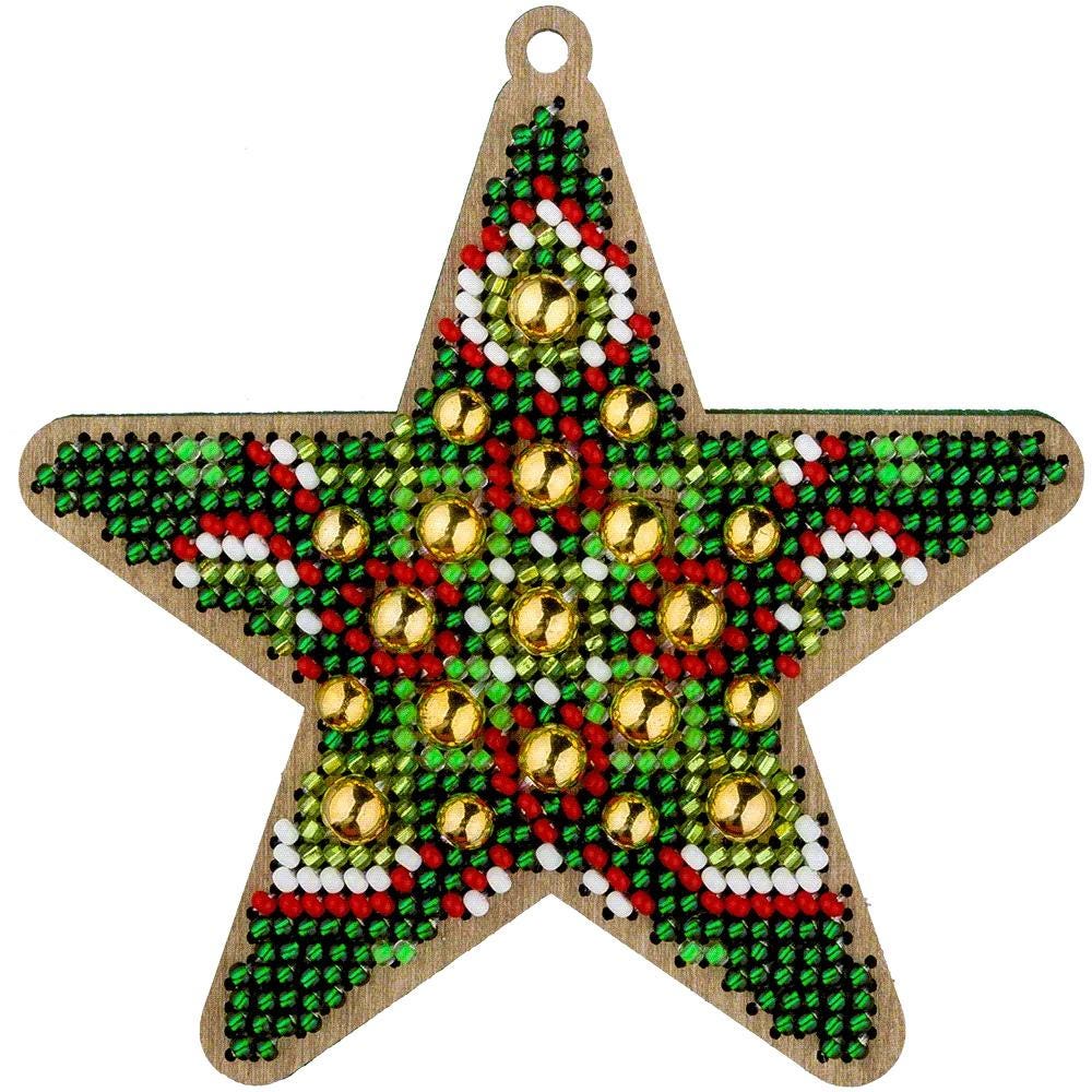 Bead Embroidery Kit on Green Star, LK-397 ( beads , thread, needle, plywood base included)