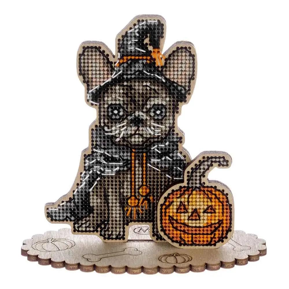 Halloween Cross Stitch Kit: French Bulldog with Pumpkin, 3D Ornament