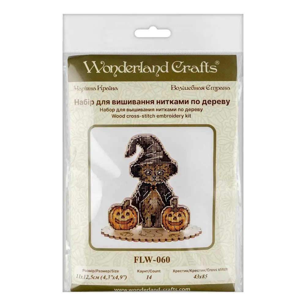 Halloween Cross Stitch Kit: Witch Kitten & Pumpkins 3D Ornament