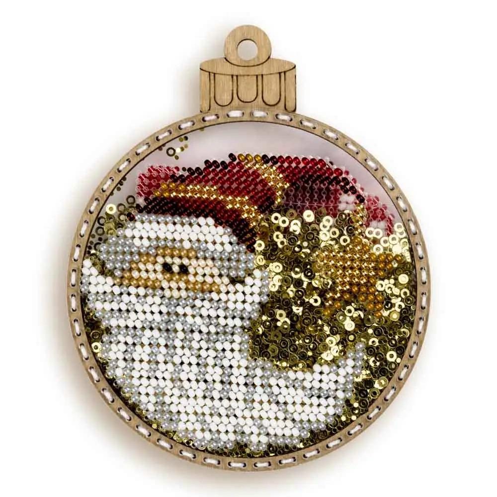 Decorative ornament for Christmas tree, Bead Embroidery Kit - Gold Santa, PL-061 Fast DIY Kit
