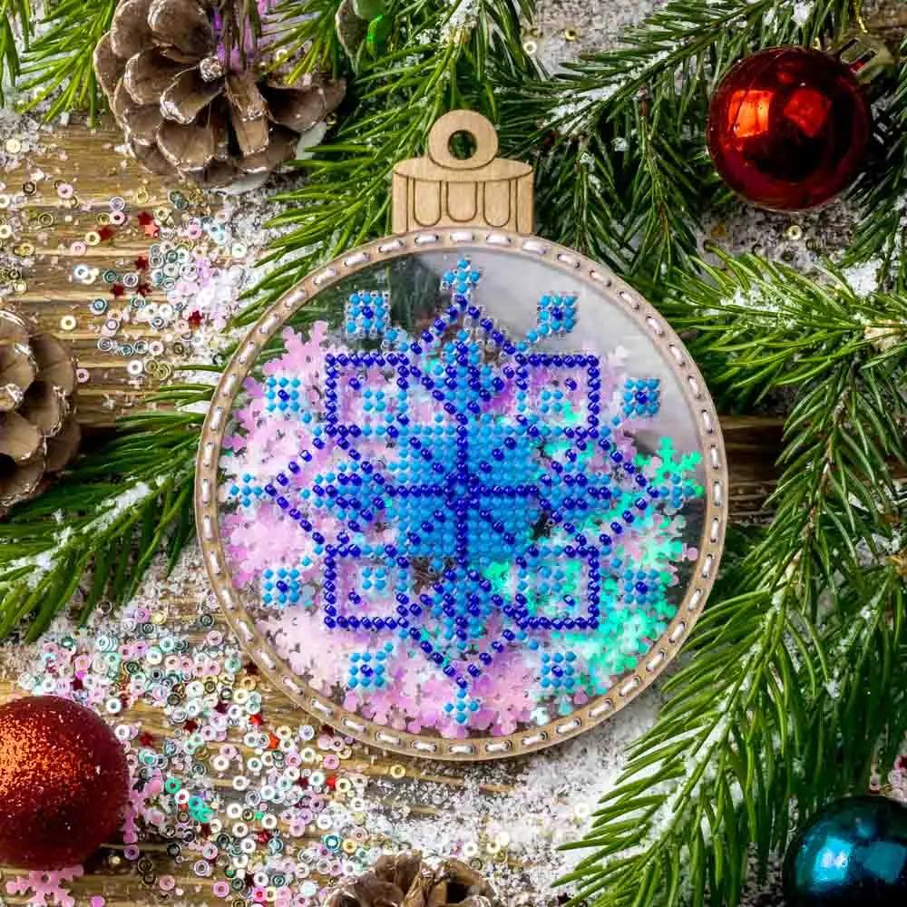 Bead Embroidery Kit, Blue Snowflake Ornament, DIY Craft