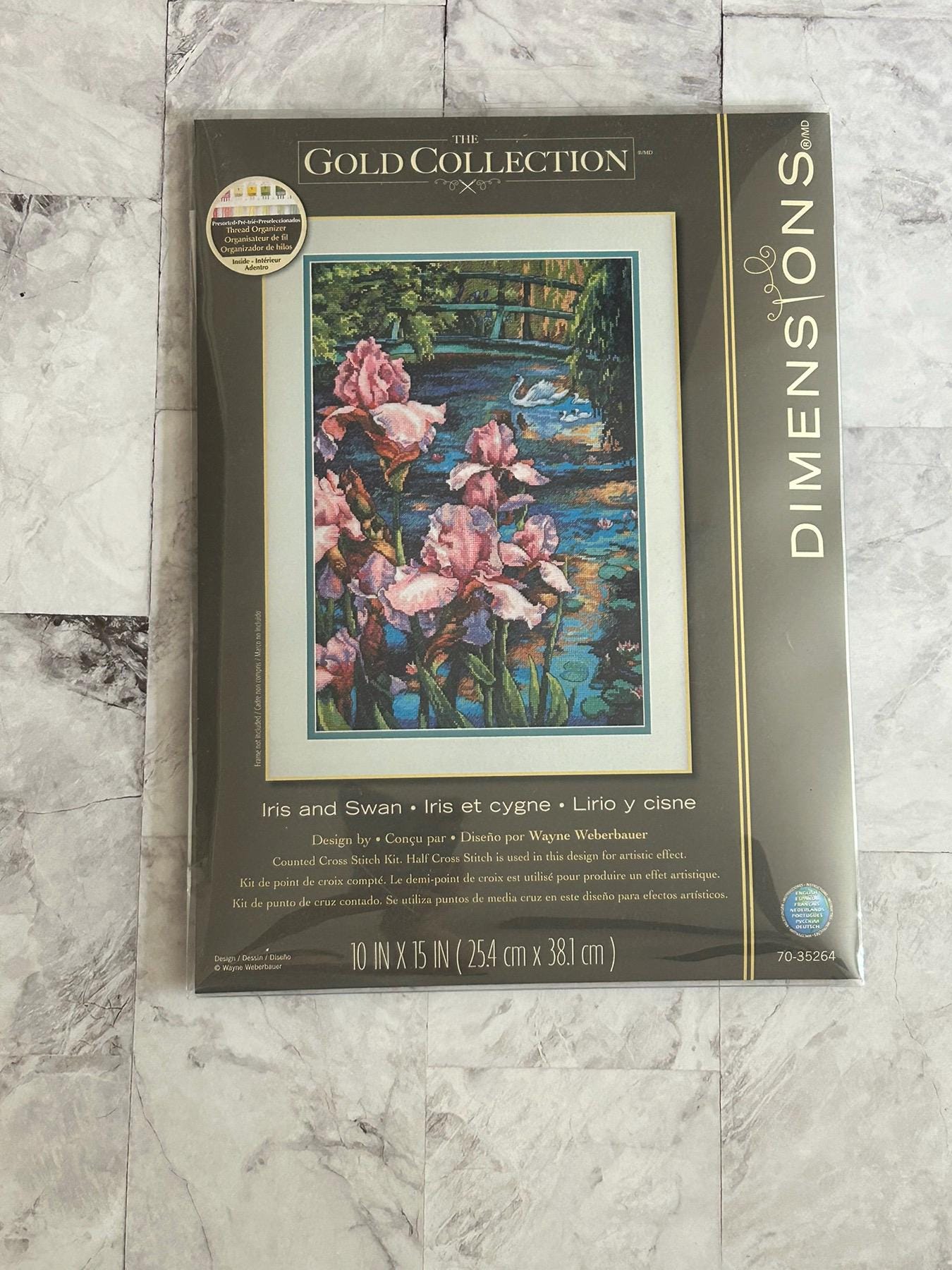 Iris and Swan Counted Cross Stitch Kit: Dimensions Gold Collection (16ct Aida)