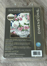 Dimensions Gold Collection Petites Lace and Roses 6929, Counted Cross Stitch Kit, 18 Count Ivory Aida