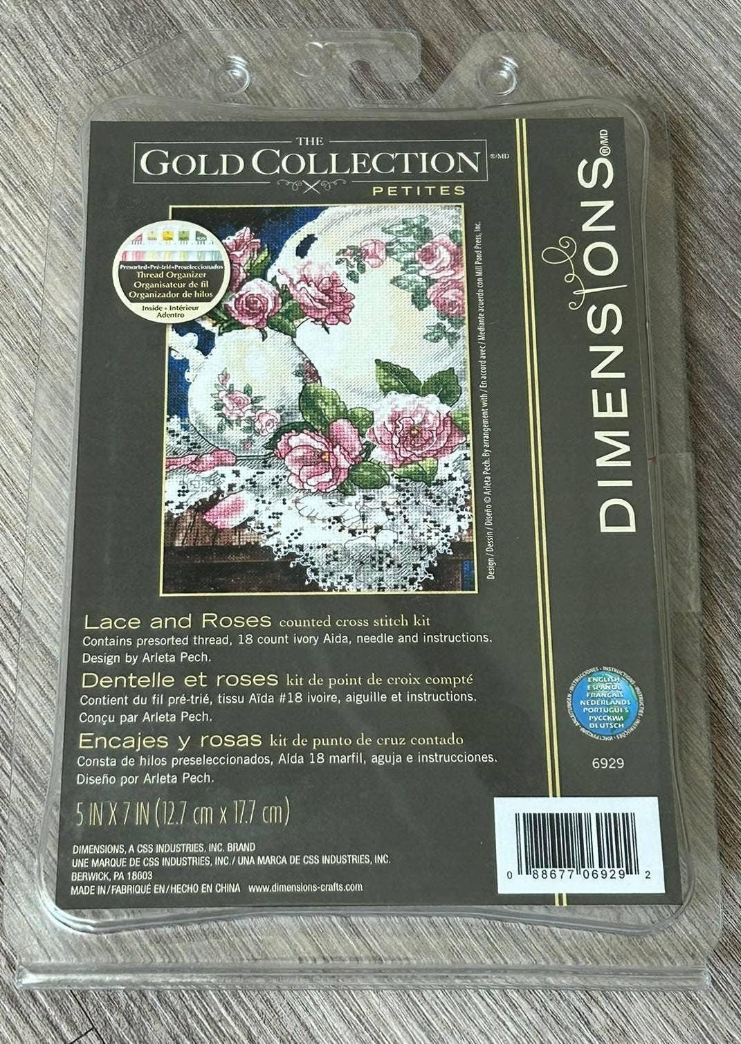 Dimensions Gold Collection Petites Lace and Roses 6929, Counted Cross Stitch Kit, 18 Count Ivory Aida