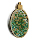 Green Ornament Bead Embroidery Kit: DIY Tree Decoration (3.5"x4.1")