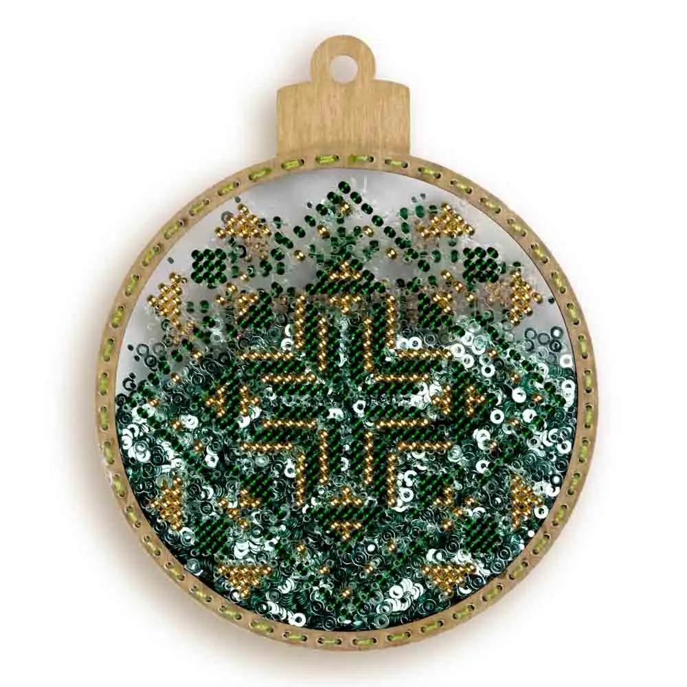 Green Ornament Bead Embroidery Kit: DIY Tree Decoration (3.5"x4.1")