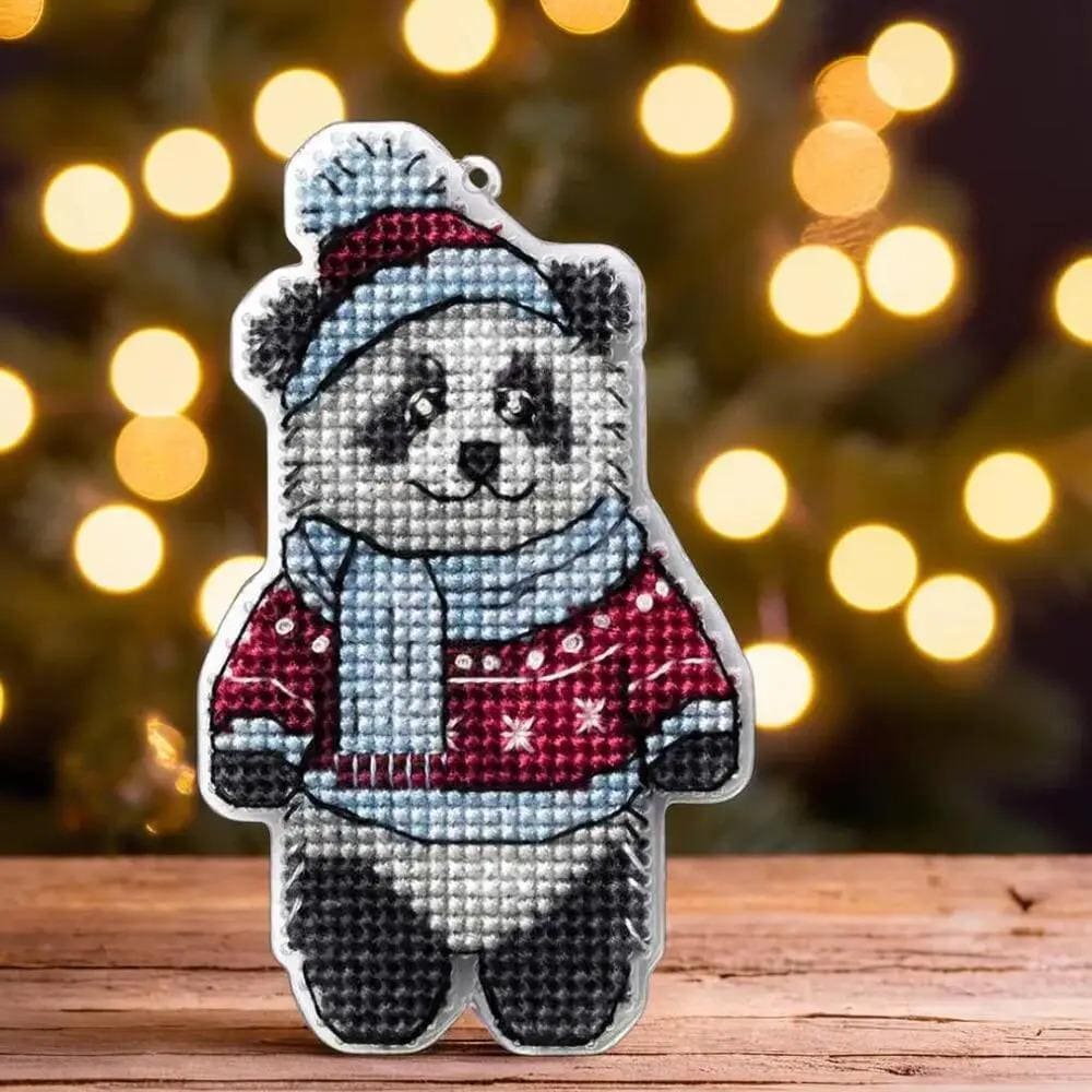Panda Cross Stitch Kit: Winter Ornament DIY (3.5" x 2.2")