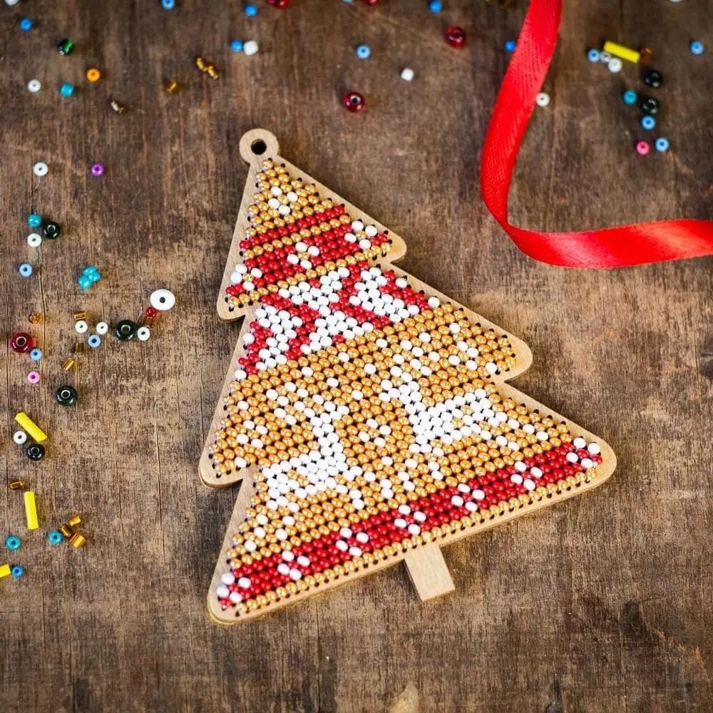 Bead Embroidery Kit on Wood, Ornament Tree, LK-157 ( beads , thread, needle, plywood base included)