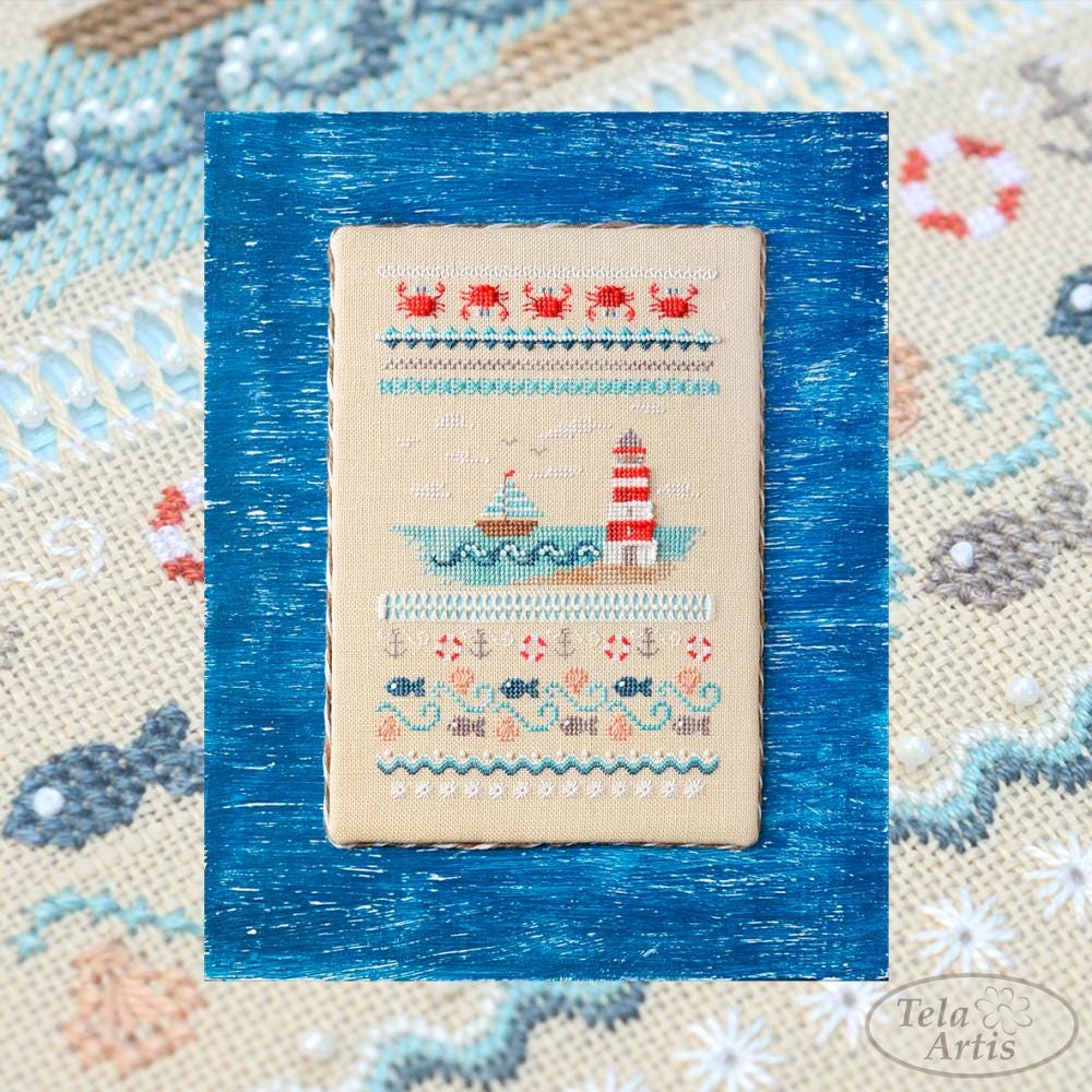 Sea Adventures Cross Stitch Kit: Nautical Sampler with Beads on Cashel Linen