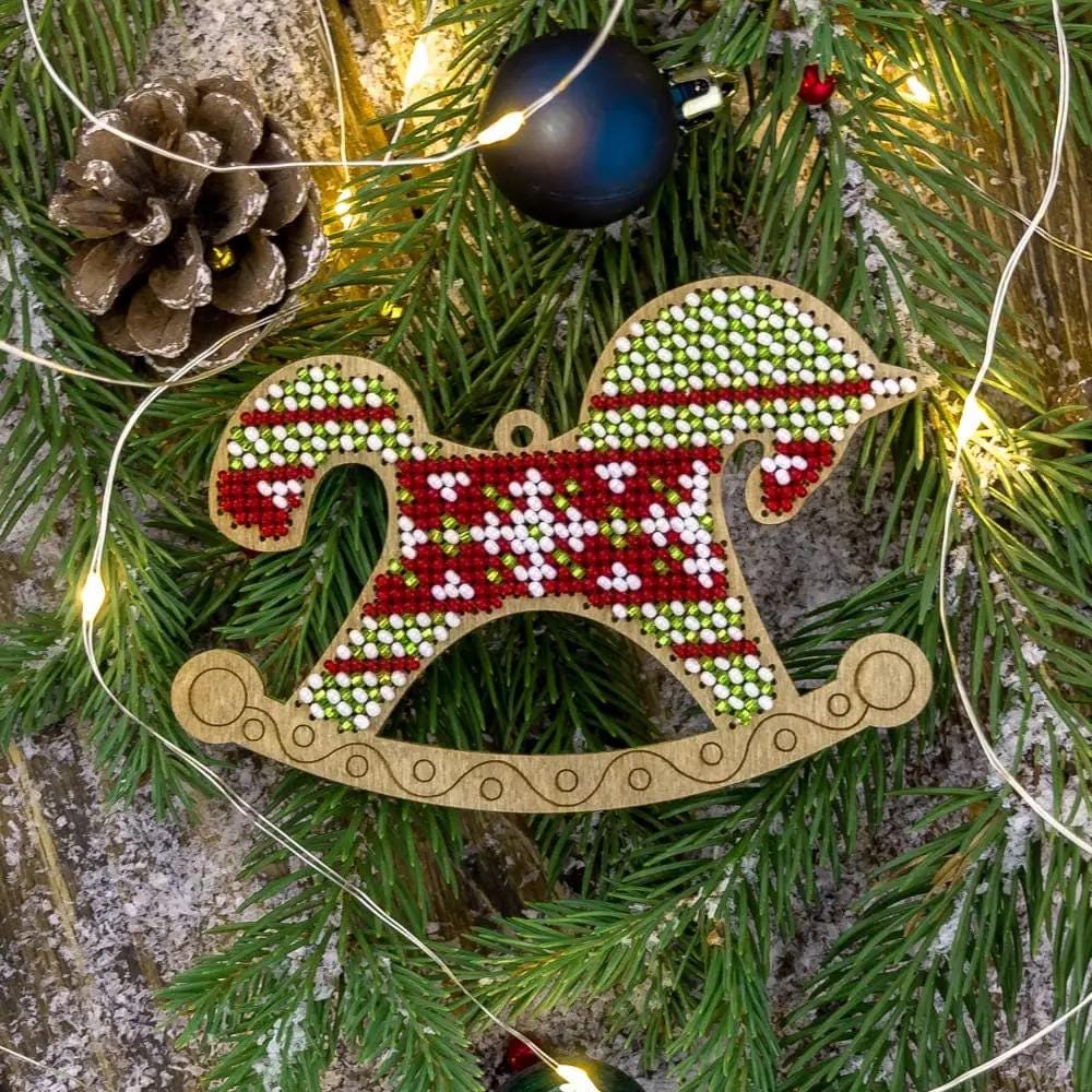 Bead Embroidery Kit on Wood, Ornament Horse, LK-229 ( beads , thread, needle, plywood base included)