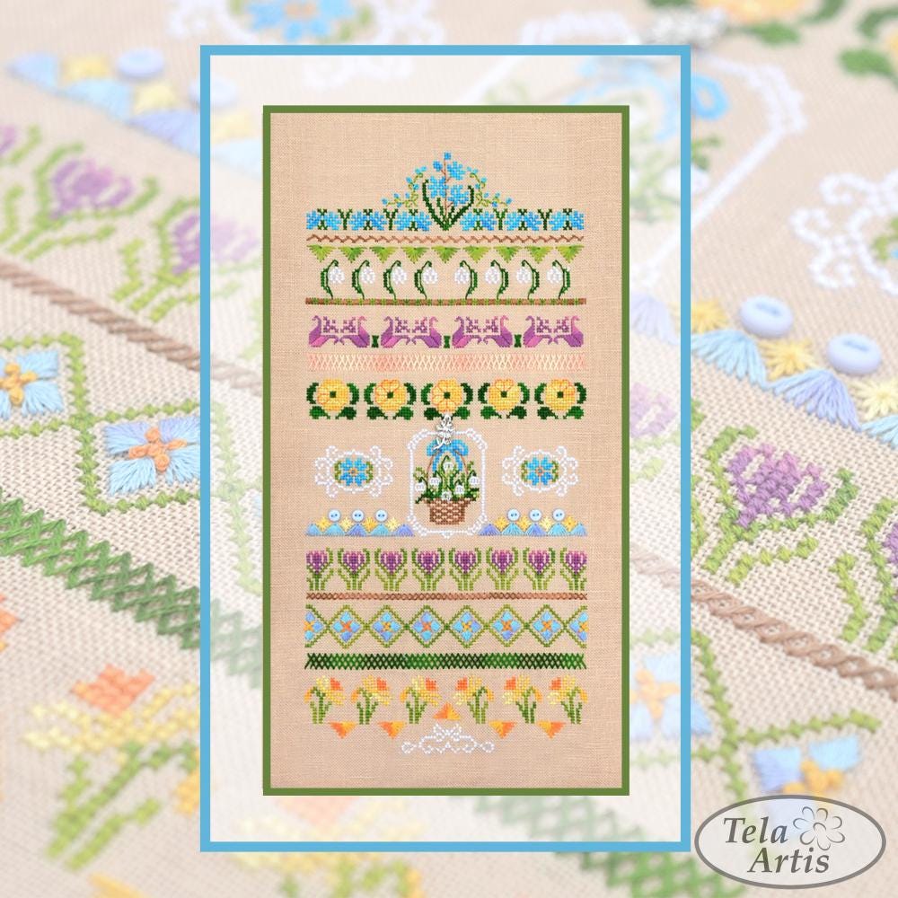 First Flowers Spring SamplerCross Stitch Kit: Hand-Dyed Threads, German Linen
