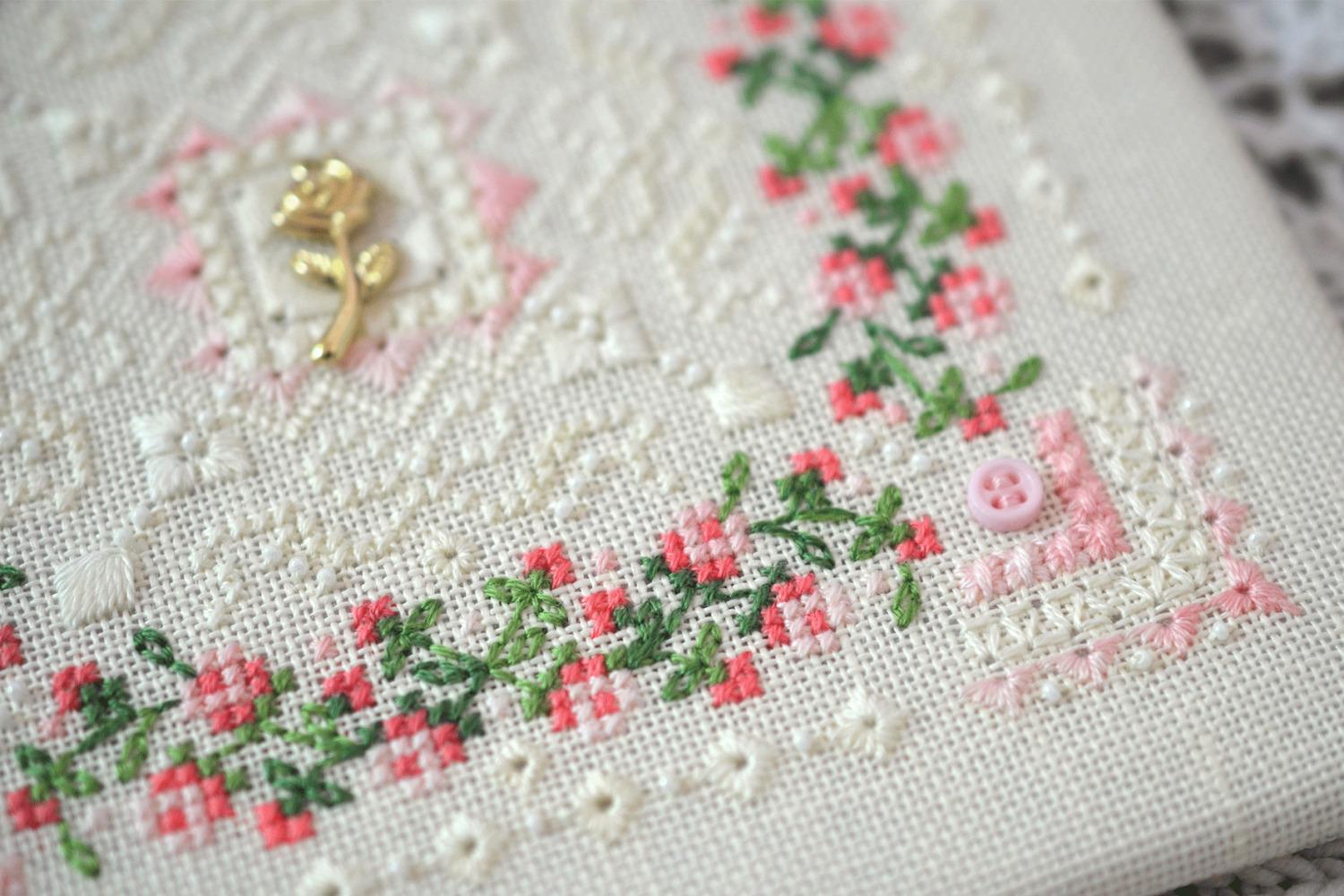 Rose Counted Cross Stitch Kit: Marshmallow series Hand-Dyed DMC, Evenweave Fabric