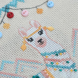 Happy Llama Cross Stitch Kit: Beads, Buttons, Charm - Aida 16ct