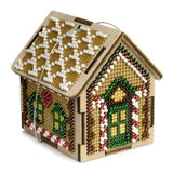 Winter House Bead Embroidery Kit on Wood: 3D DIY Craft (2.5x2x2.8")