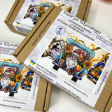 Atumn track with a gnome Cross Stitch Kit, threads, beads and decorative crystals