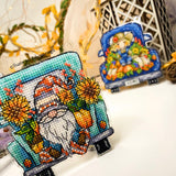 Atumn track with a gnome Cross Stitch Kit, threads, beads and decorative crystals