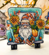 Atumn track with a gnome Cross Stitch Kit, threads, beads and decorative crystals