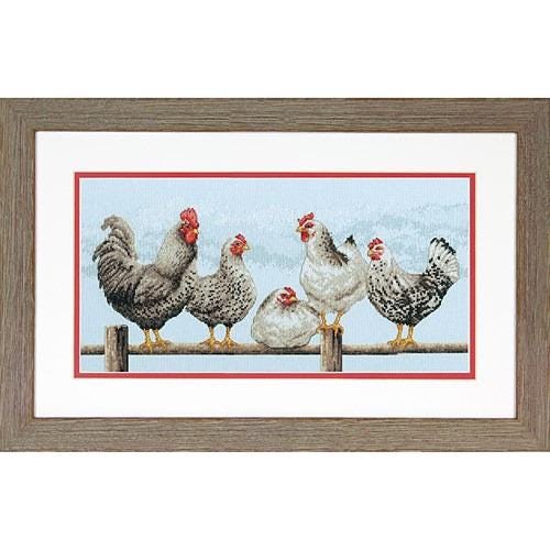 Dimensions Counted Cross Stitch Kit 16"X8",  Black & White Hens (14 Count), 70-35403