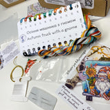 Atumn track with a gnome Cross Stitch Kit, threads, beads and decorative crystals