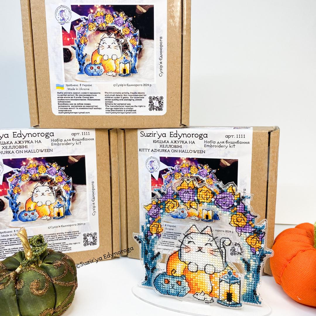 Unic Cross Stitch Kit, Kitty Mazhurka with threads, beads and decorative crystals.