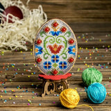 Floral Easter Egg Cross Stitch Kit on Wood – Beaded Ukrainian Ornament