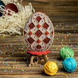 Beaded Easter Egg Cross Stitch Kit: Red & White Ornament, DIY Spring Decor
