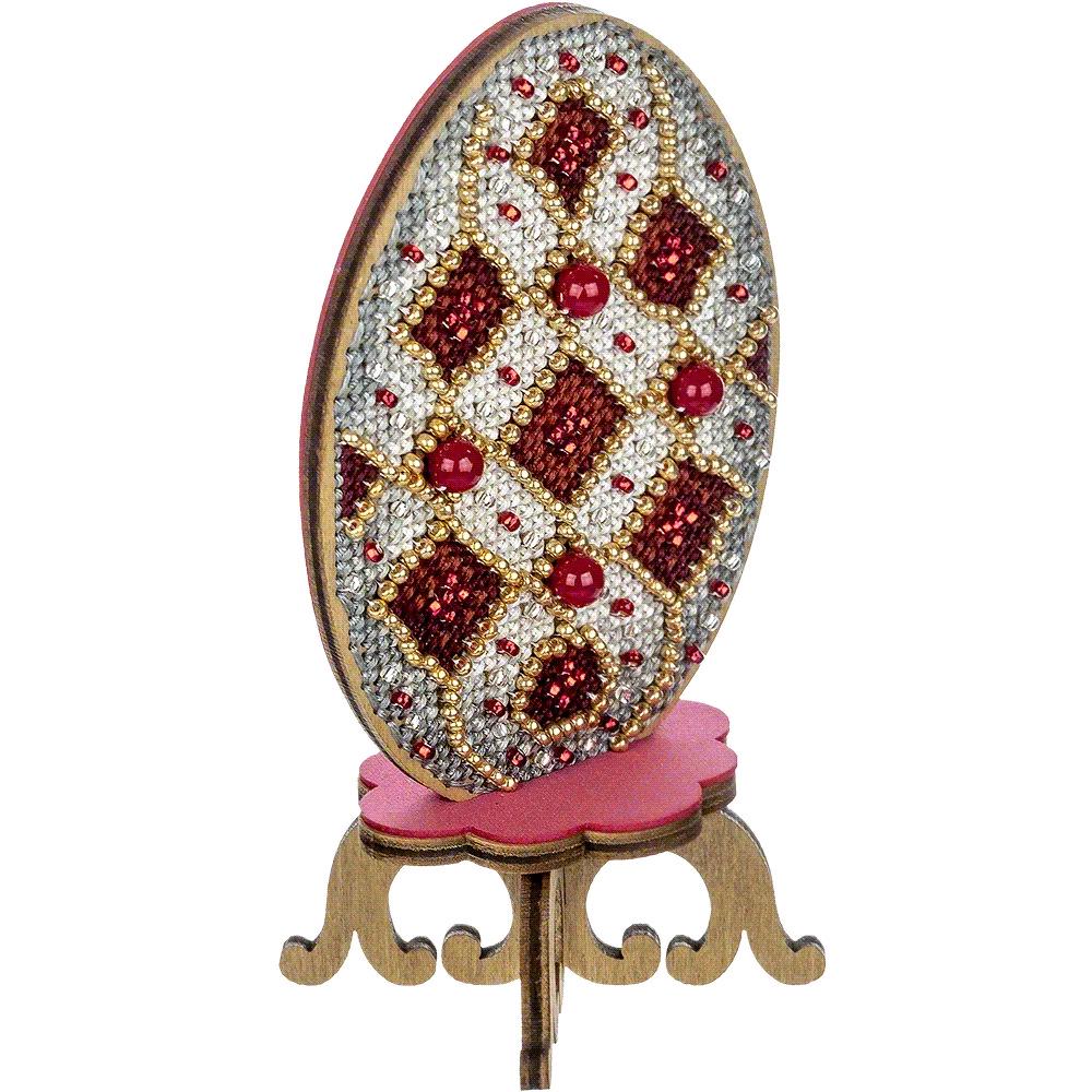 Beaded Easter Egg Cross Stitch Kit: Red & White Ornament, DIY Spring Decor