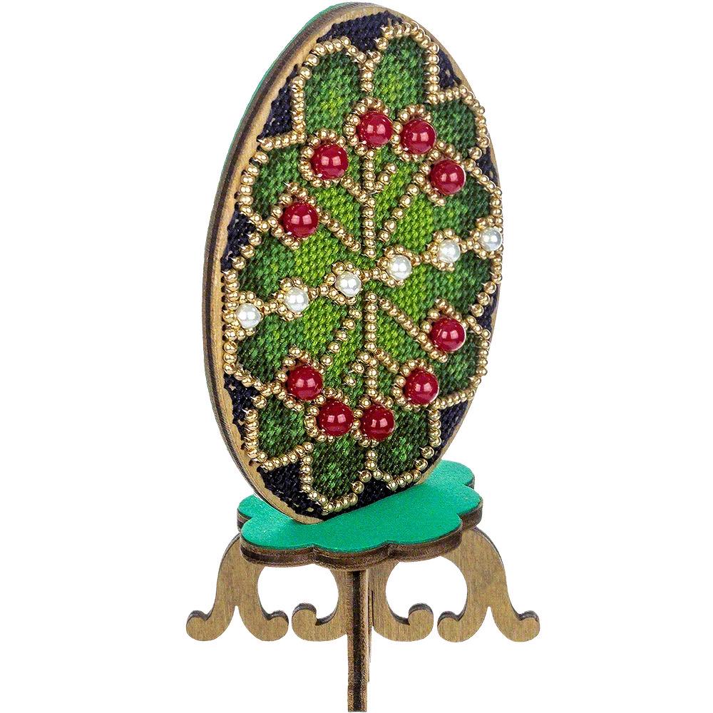 Beaded Easter Egg Cross Stitch Kit on Wood: DIY Spring Ornament
