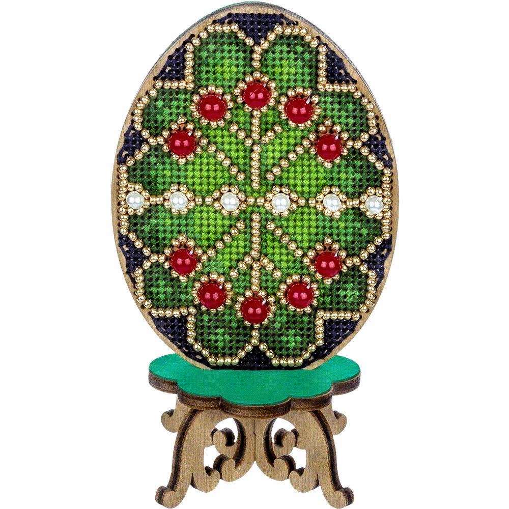 Beaded Easter Egg Cross Stitch Kit on Wood: DIY Spring Ornament