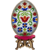 Floral Easter Egg Cross Stitch Kit on Wood – Beaded Ukrainian Ornament