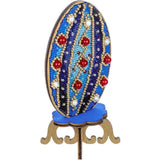 Easter Egg Cross Stitch Kit on Wood – Beaded Blue Ornament – DIY Elegant Spring Decoration – LW-037