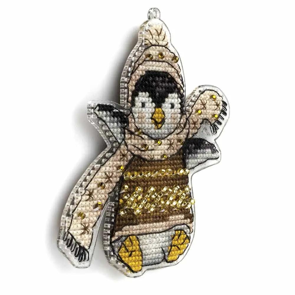 Beaded Penguin Cross Stitch Kit: DIY Christmas Ornament (3.5" x 3.5")