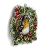 Christmas Tree Cross Stitch Kit, Bird Wreath Ornament, Fast DIY