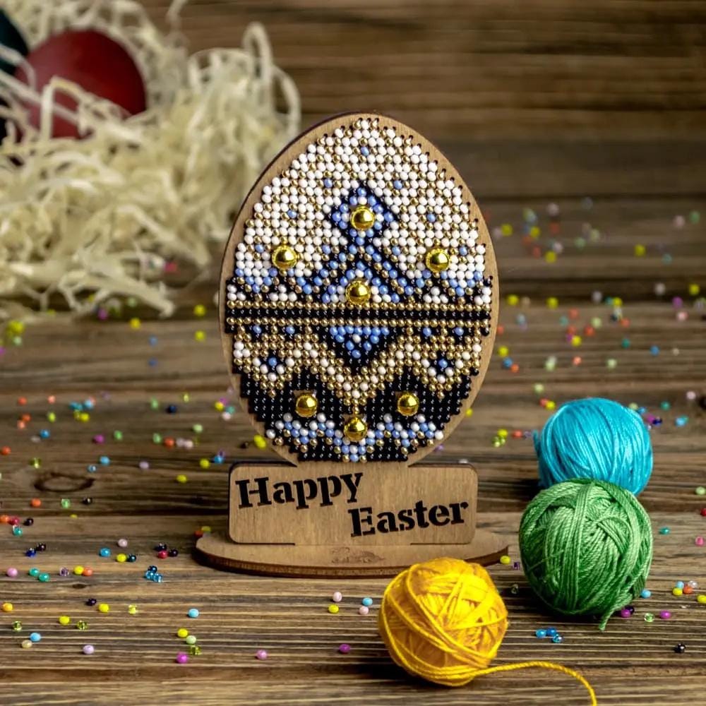 Bead Embroidery Kit Easter Decoration Happy Easter, LK-436. Fast DIY Kit ( beads , thread, needle, plywood base included)