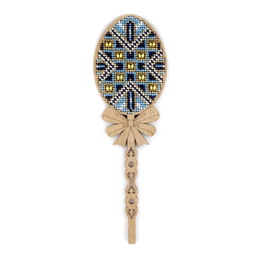Bead embroidery kit Egg with Ornament on a stick , LK-539. Fast DIY Kit ( beads , thread, needle, plywood base included)