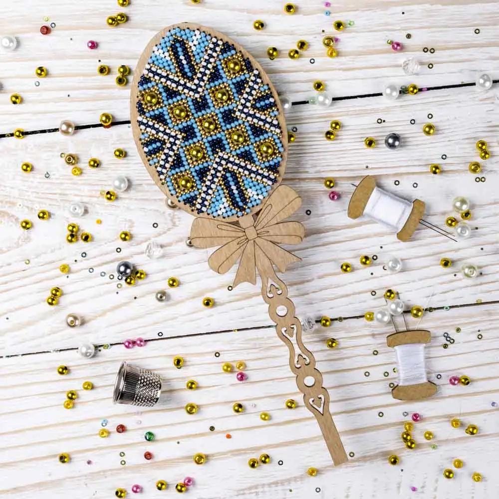 Bead embroidery kit Egg with Ornament on a stick , LK-539. Fast DIY Kit ( beads , thread, needle, plywood base included)
